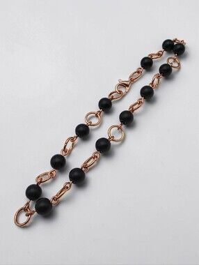 Matte Obsidian Beaded Anklet in Rose Gold Chain Handmade Boho Jewelry Accessory